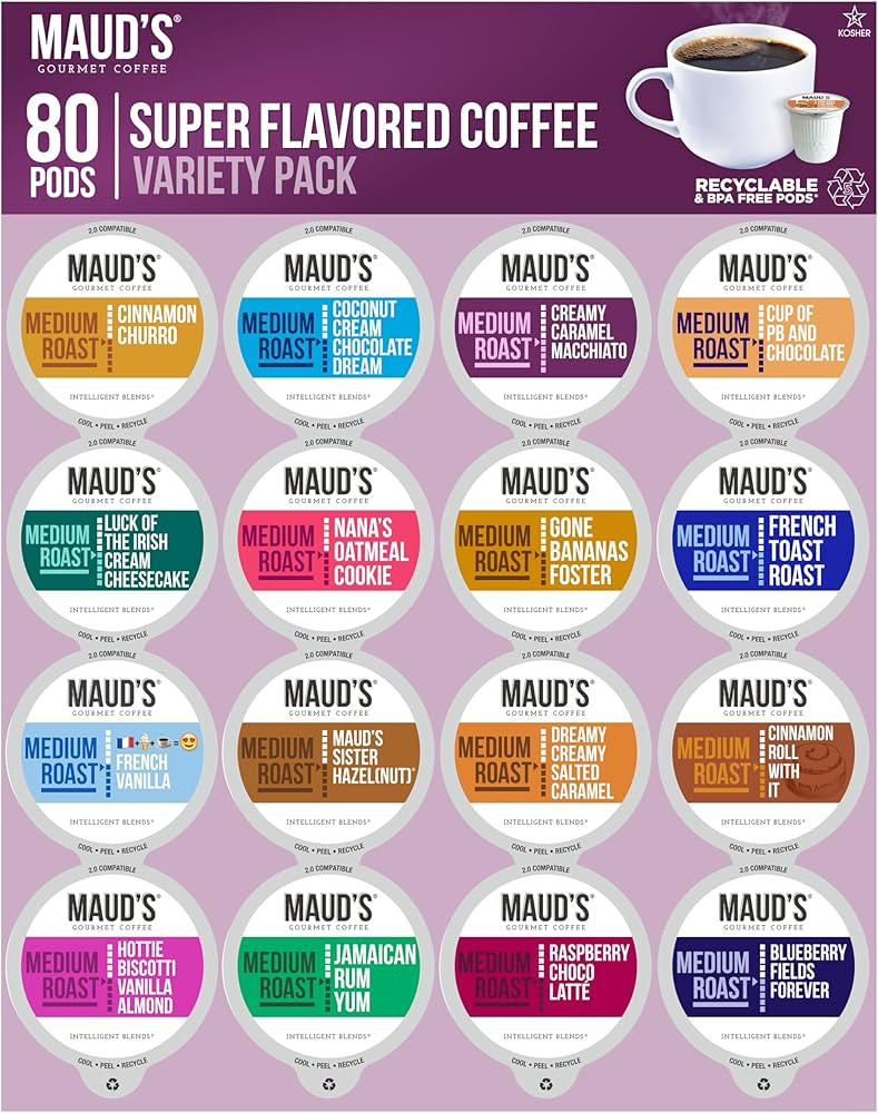 Maud's Super Flavored Coffee Pods Variety Pack, 80 ct, 16 Assorted Flavors, Medium Roast Flavored... | Amazon (US)
