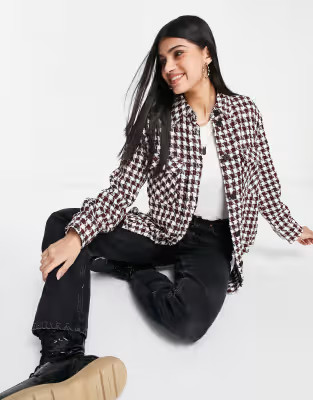 New Look houndstooth shacket in red check | ASOS (Global)