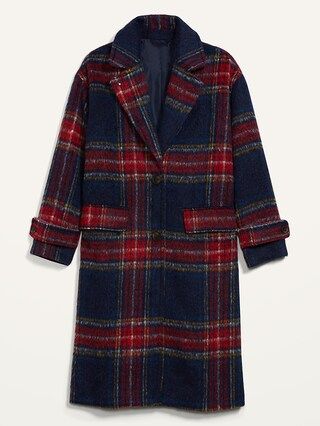 Oversized Soft-Brushed Plaid Button-Front Coat for Women | Old Navy (US)