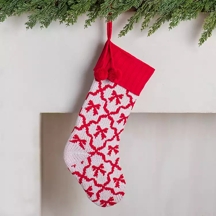 Red Bows Knit Stocking | Kirklands Home | Kirklands