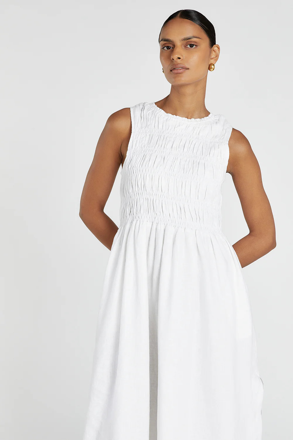 LESSI WHITE LINEN MAXI DRESS | DISSH