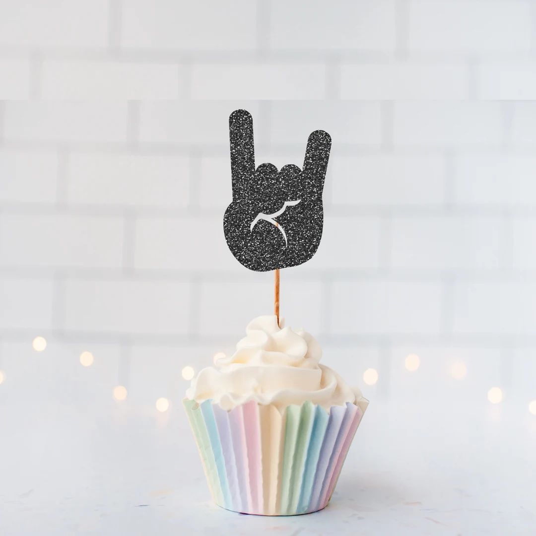 Rock Hand Cupcake Toppers / Rock on Toppers / Rock and Roll - Etsy | Etsy (US)