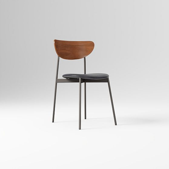 Modern Petal Wood/Upholstered Dining Chair, Sierra Leather Licorice, Dark Bronze/Dark Walnut | West Elm (US)