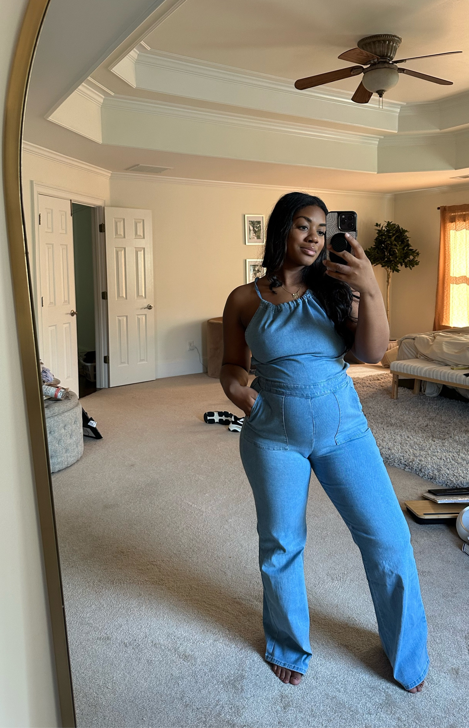 The cutest denim jumper that is stretchy and bump friendly depending on trimester. A love!

#LTKFind #LTKbump #LTKcurves