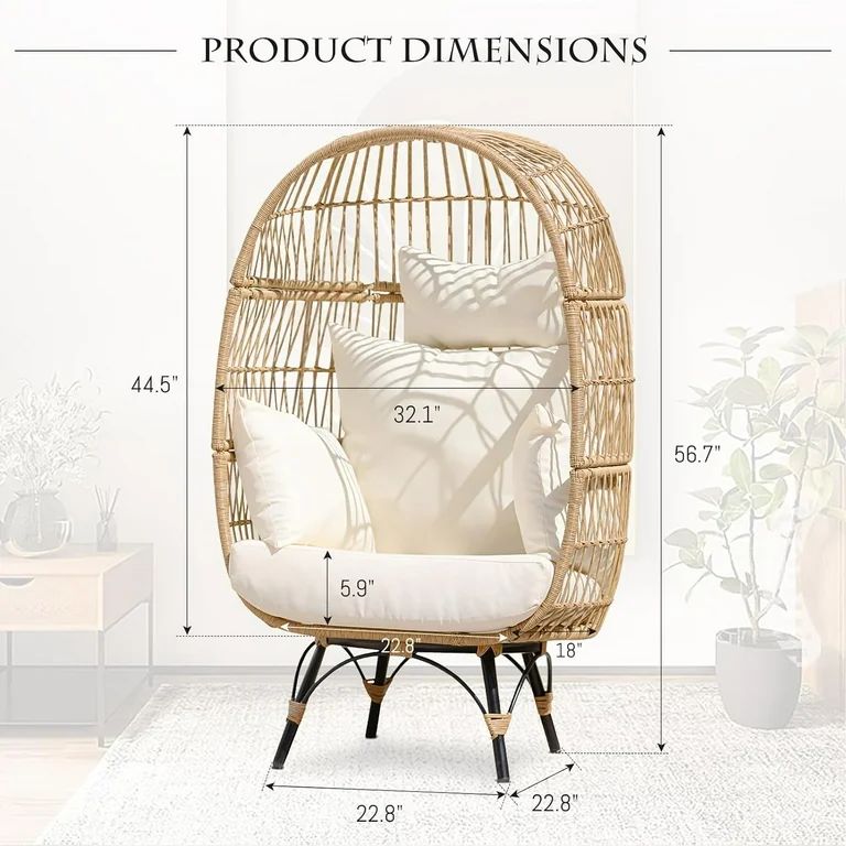NICESOUL Outdoor Patio Lounge Chair Boho Stationary Wicker Yellow Egg Chair for Indoor Living Roo... | Walmart (US)