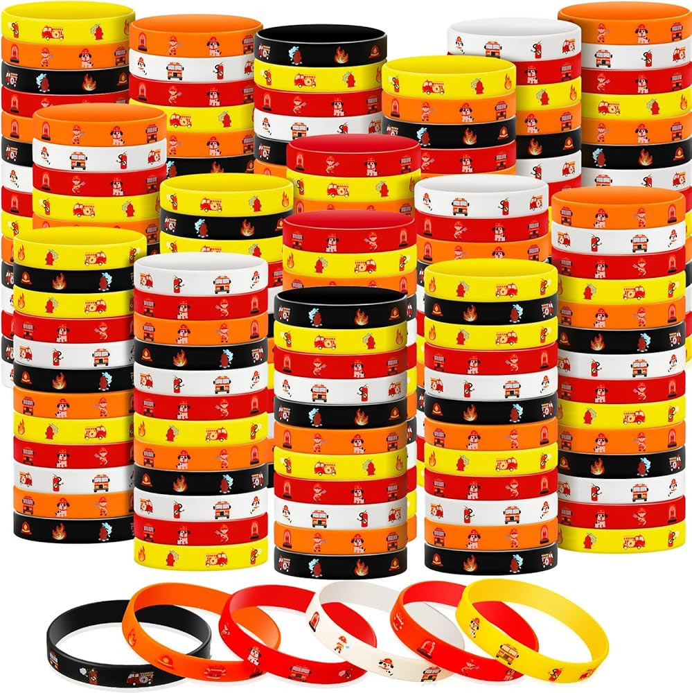 Zhanmai Fire Truck Bracelets Rubber Firefighter Wristbands Firefighter Party Silicone Wrist Bands... | Amazon (US)