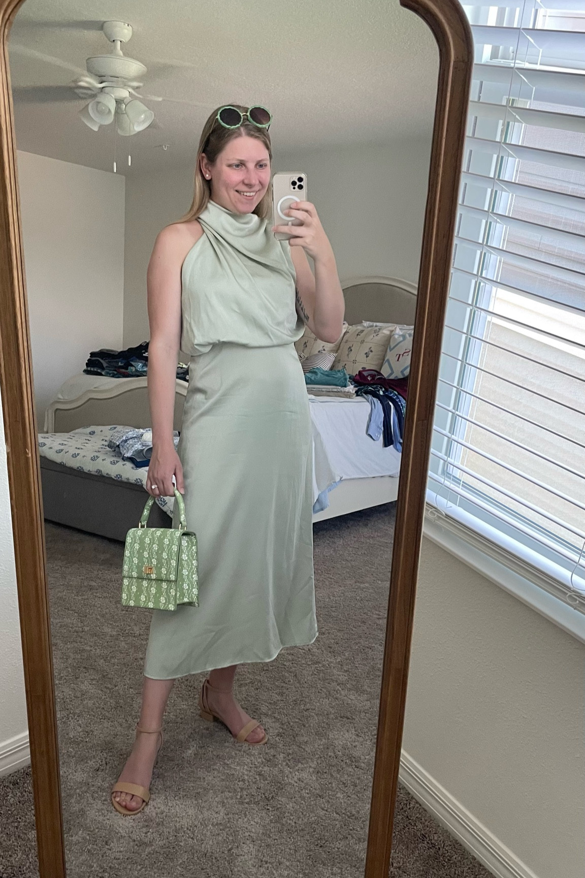 Asymmetric, one shoulder, cowl slip dress in Sage green from Chicwish  

#LTKunder50 #LTKSeasonal