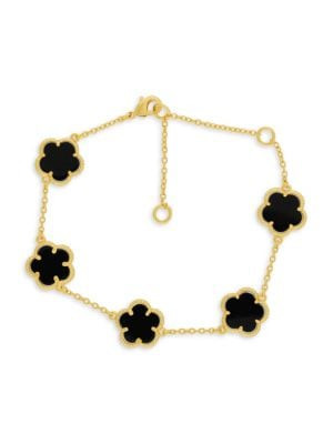 JanKuo 14K Goldplated Onyx Clover Bracelet on SALE | Saks OFF 5TH | Saks Fifth Avenue OFF 5TH