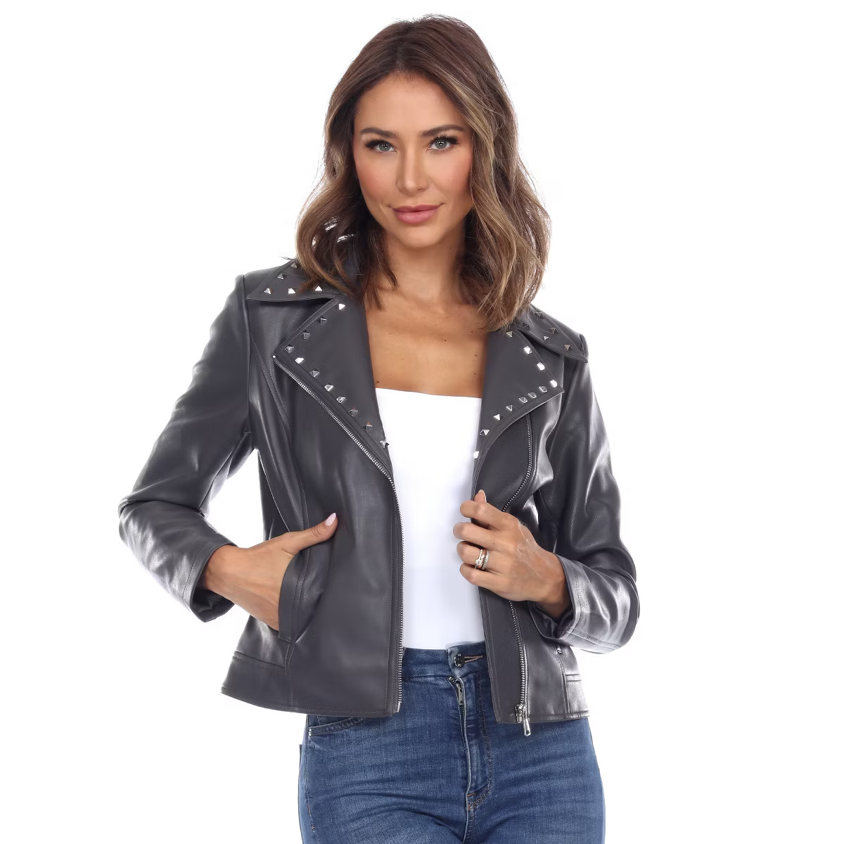 Women's PU Faux Leather Jacket - White Mark | Target