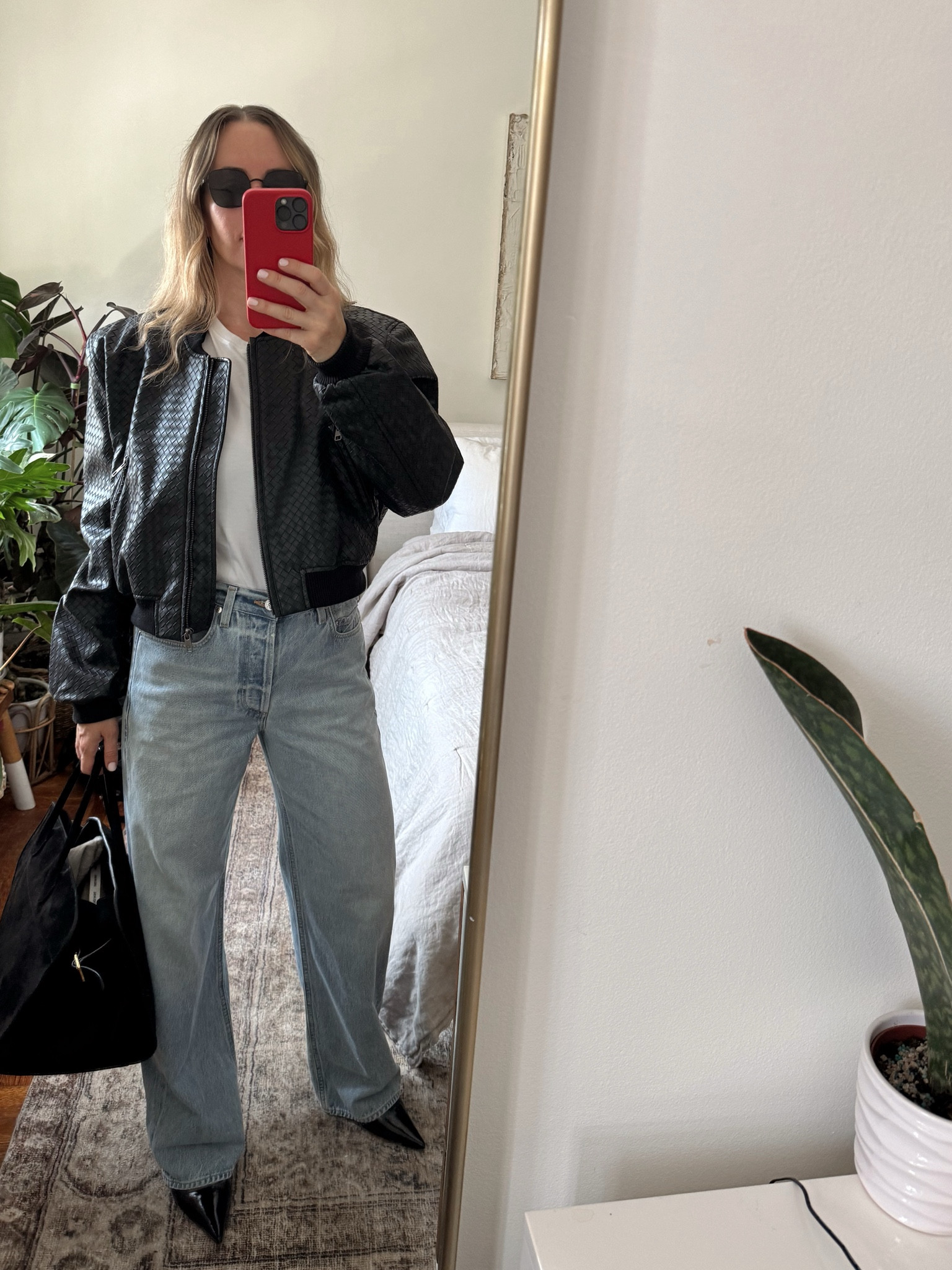 These jeans! So good. Size down one as they run big. This jacket is a great option for the price. Wearing a M. 