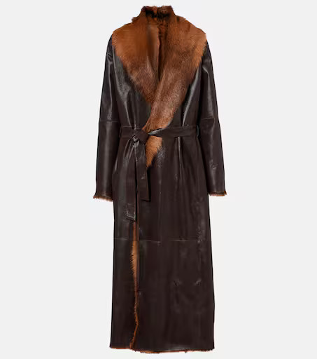 Shearling-lined leather wrap coat | Mytheresa (UK)