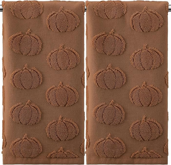 Mindsoft 2 Pcs Fall Hand Towels 3D Pumpkin Jacquard,Brown | Amazon (US)