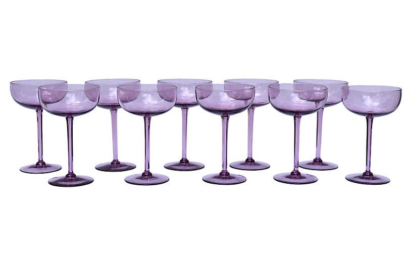 Amethyst Crystal Champagne Coupes, S/10 | One Kings Lane