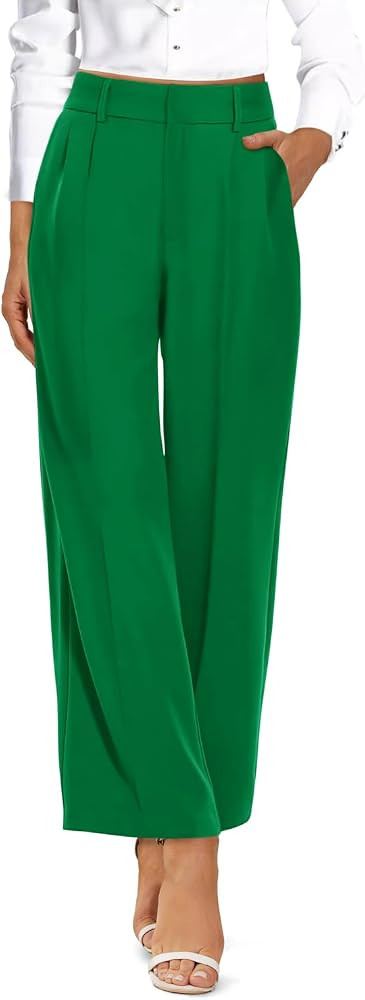 onlypuff Women Pants Work Business Dressy Trousers Wide Leg High Waisted Slacks with Pockets | Amazon (US)