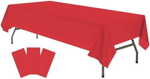Plastic Red Tablecloths 3 Pack Disposable Table Covers 54 x 108 Inch Ruby Shine Red Table Cloths for Parties Anniversary Thanksgiving Christmas Graduation Wedding, Fits 6 to 8 Foot Rectangle Tables | Amazon (US)