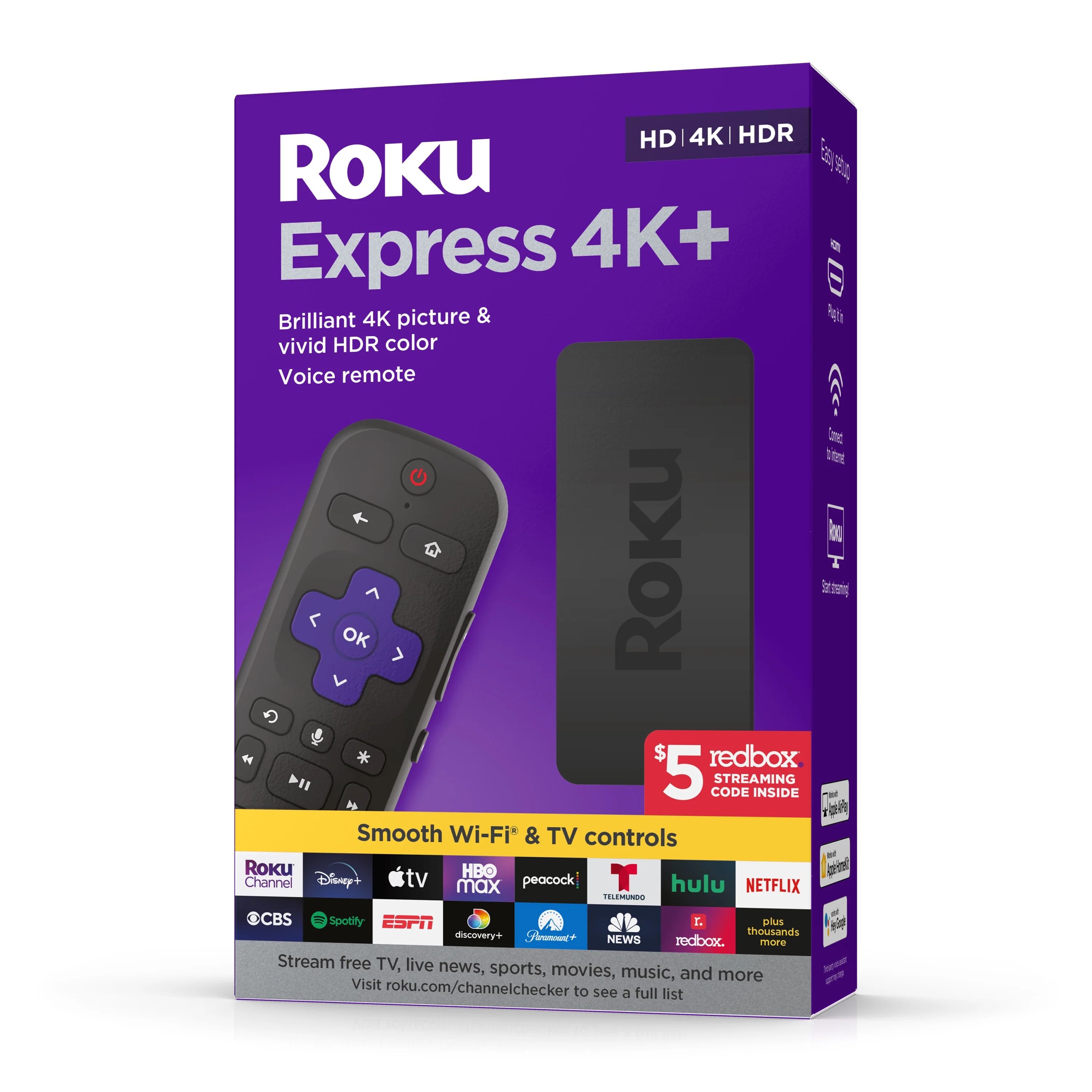 Roku Express 4K+ Streaming Player 4K/HD/HDR with Smooth Wi-Fi®, Premium HDMI® Cable, Voice Remo... | Walmart (US)