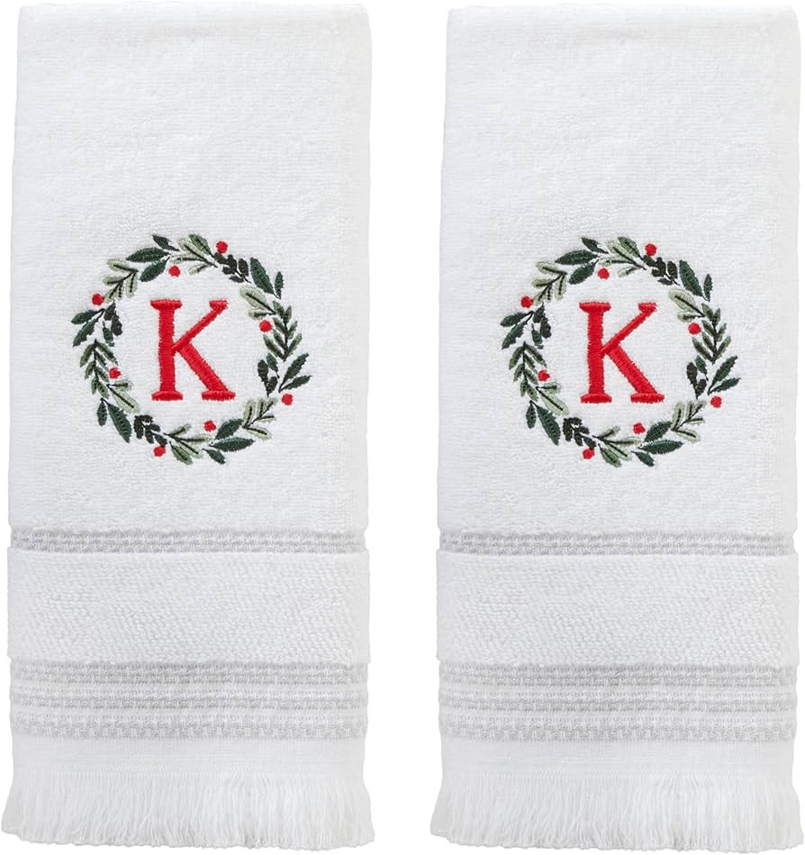 SKL Home Christmas/Winter Wreath Monogram Hand Towel K 2pc Set for Bath/Kitchen/Bar & Gift, White | Amazon (US)