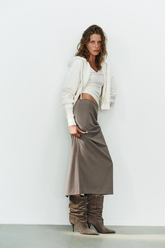 Zara - Suede Gathered High-Heel Boots - Taupe Gray - 11 - Woman | Zara US