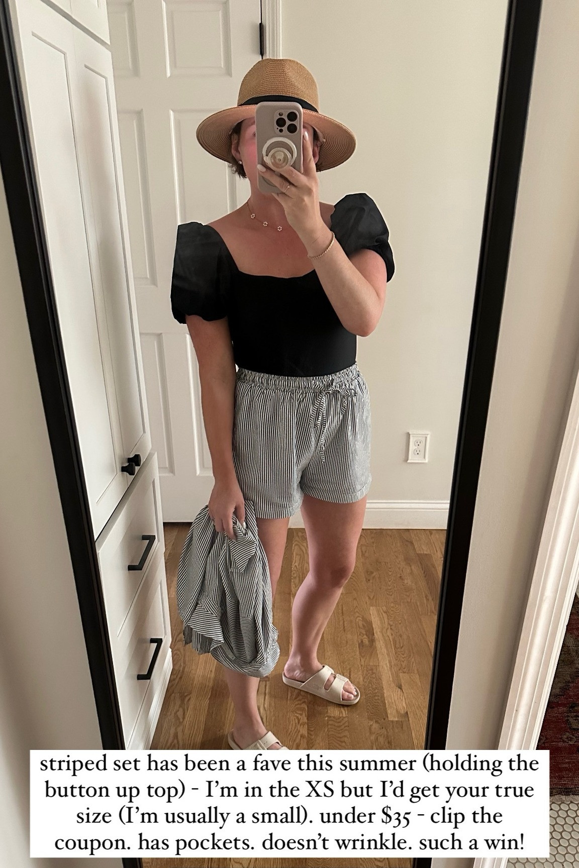 striped set has been a fave this summer (holding the button up top) - I’m in the XS but I’d get your true size (I’m usually a small). under $35 - clip the coupon. has pockets. doesn’t wrinkle. such a win!