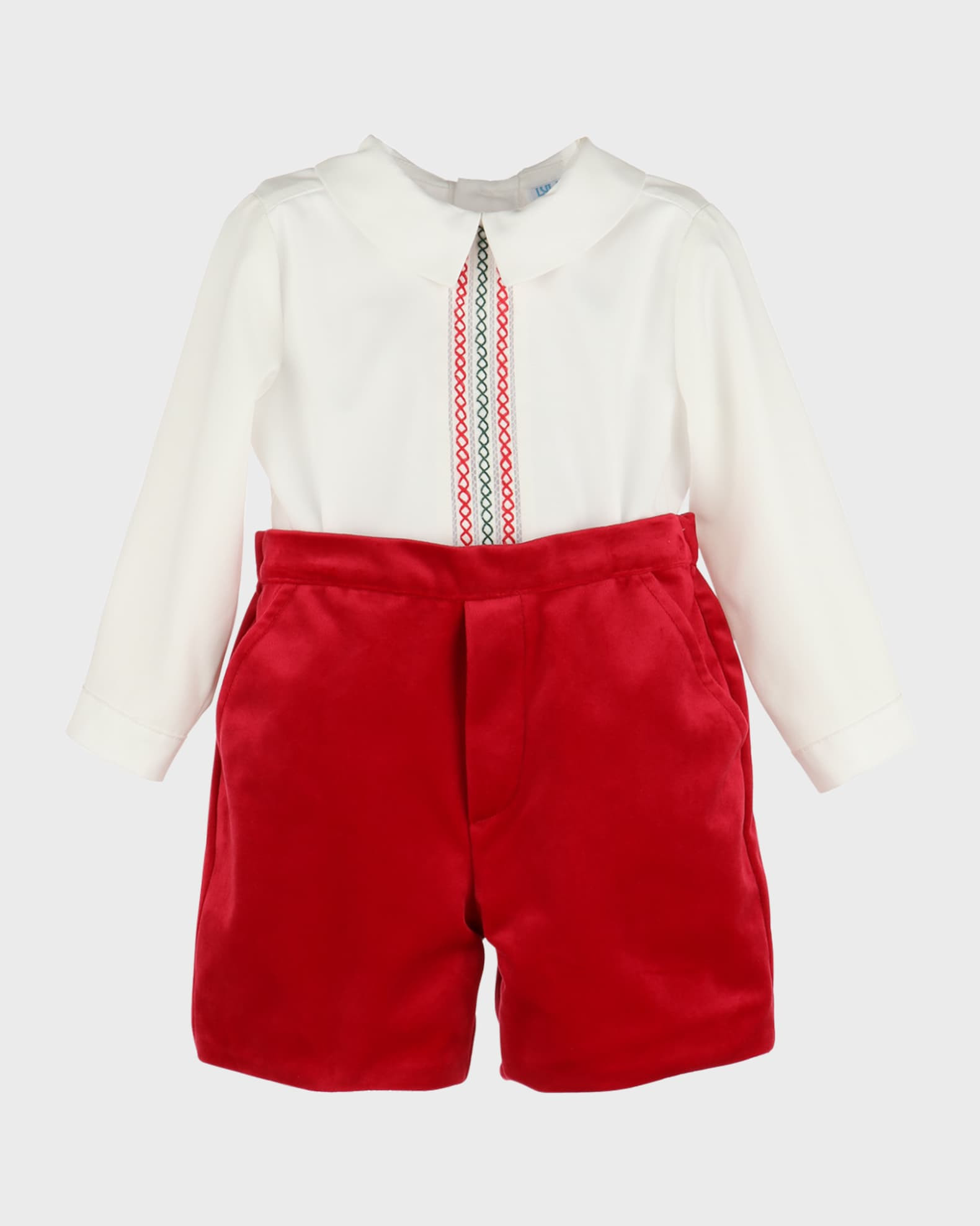 Boy's Embroidered Top & Velvet Shorts Set, Size 6M-24M | Neiman Marcus
