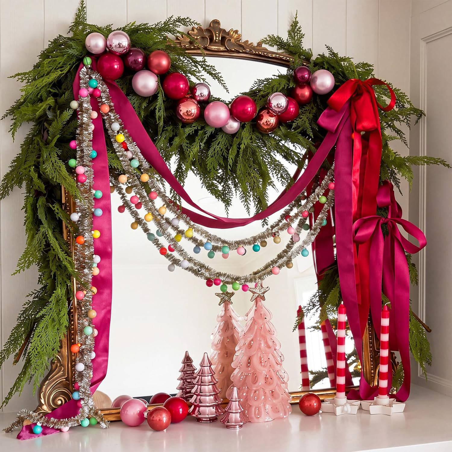 Yinder 4 Pcs 6.5 ft Christmas Pastel Ball Garlands and Ribbon for Mirror | Amazon (US)