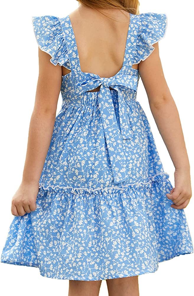 GRACE KARIN Girls Floral Dress Tie Back Flutter Sleeves Casual Summer Dresses for 6-12Y | Amazon (US)