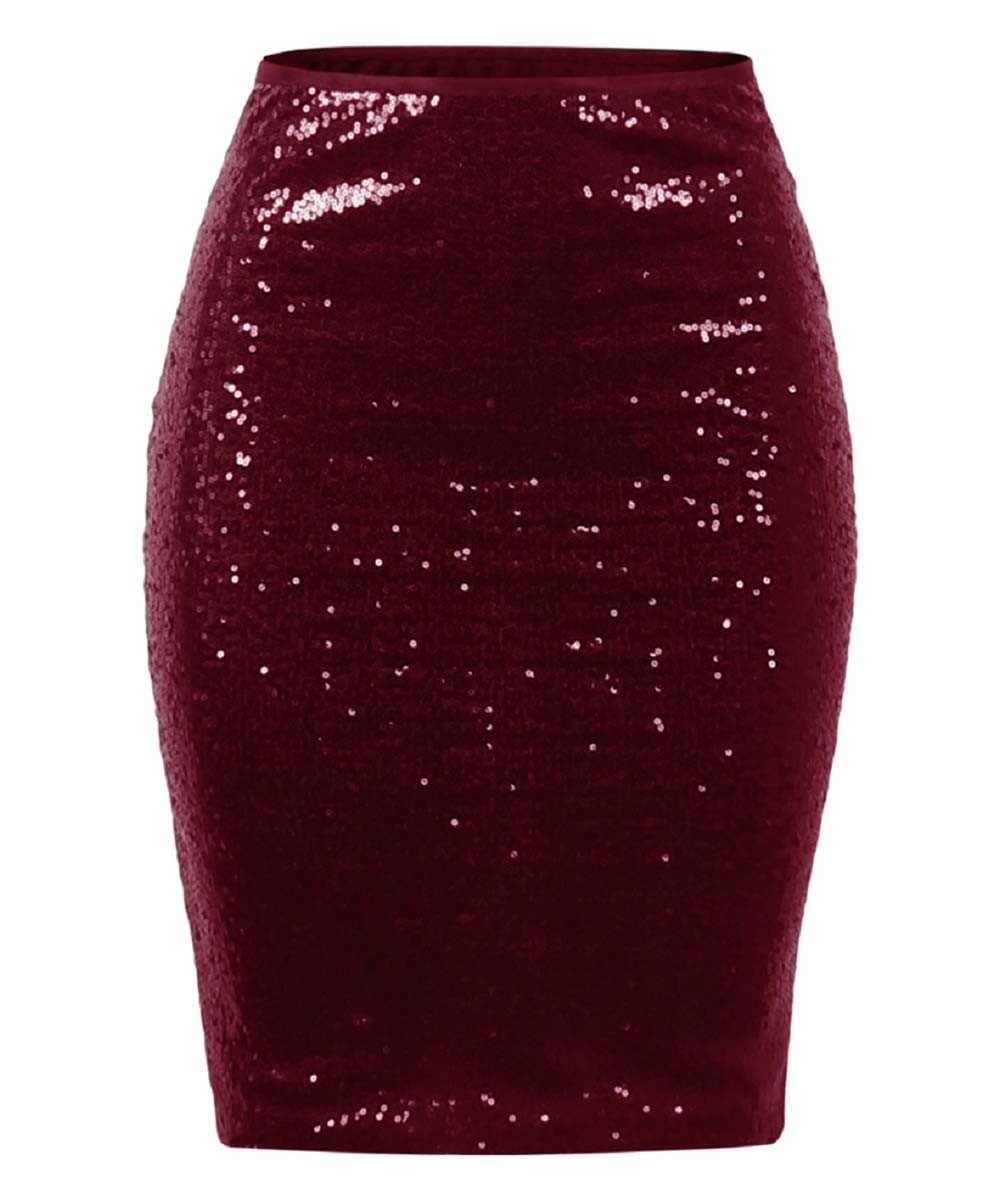 Yokodea Women's Casual Skirts Burgundy - Burgundy Sequin Pencil Skirt - Women | Zulily