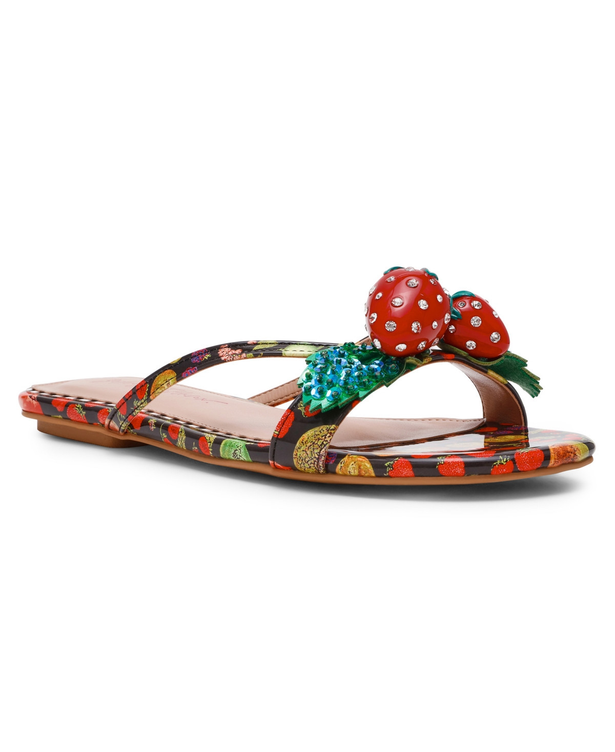 Betsey Johnson Women's Garrik Strawberry Strappy Flat Sandals - Black Multi | Macy's