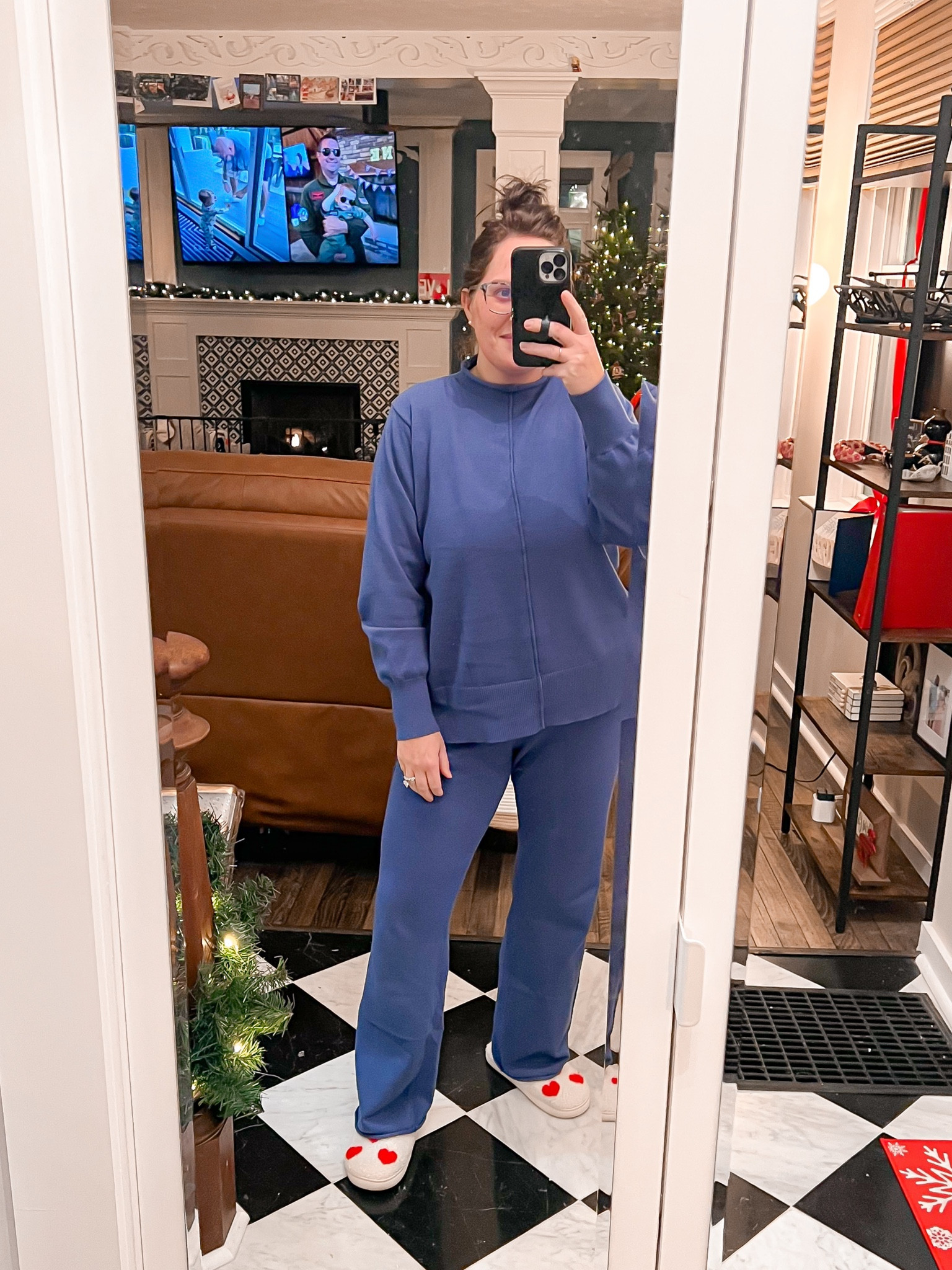 Still dealing with the plaque in our house. One day I’ll get ready again 🙃. 

Set is not oversized at all. Probably the most fitted one I have. I would hang dry and size up if you carry your weight in your mid-section like me. Wishing I had not dried this set earlier this year. Still fits fine just more fitted than I prefer  

Sweater set 
Loungewear 
Matching set 
Mix and match sweater set 

#LTKSeasonal #LTKStyleTip #LTKFindsUnder100