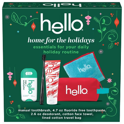 hello Holiday  Home for the Holidays Fluoride-Free Toothpaste and Aluminum Free Deodorant Travel Toiletry Bag Kit - 5pc | Target