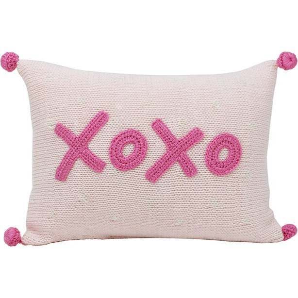 Xoxo Mini Pom Pom Pillow, Pink | Maisonette