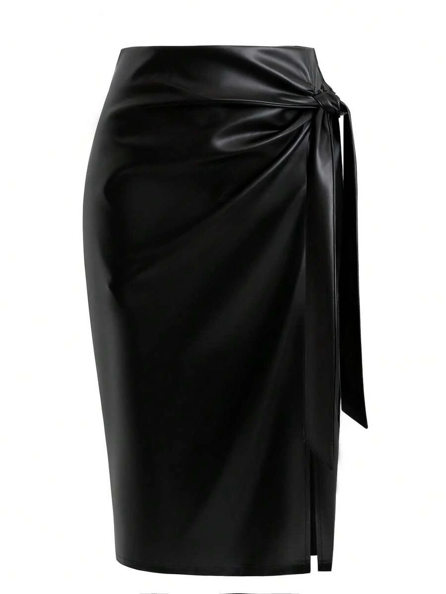 EMERY ROSE Women's PU Split Knot Design Fashionable Skirt | SHEIN