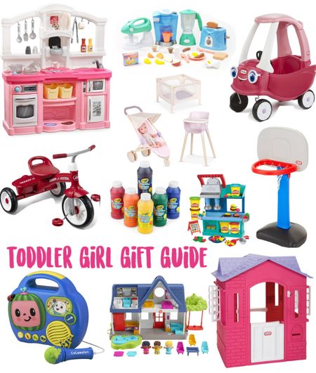Toddler girl gift guide! Gift ideas for Christmas for toddler, little girl!! Play kitchen, play food, karaoke machine, outdoor playhouse, bike, little tiles, finger paint, little people house, baby doll accessories and more! 

#LTKGiftGuide #LTKCyberWeek