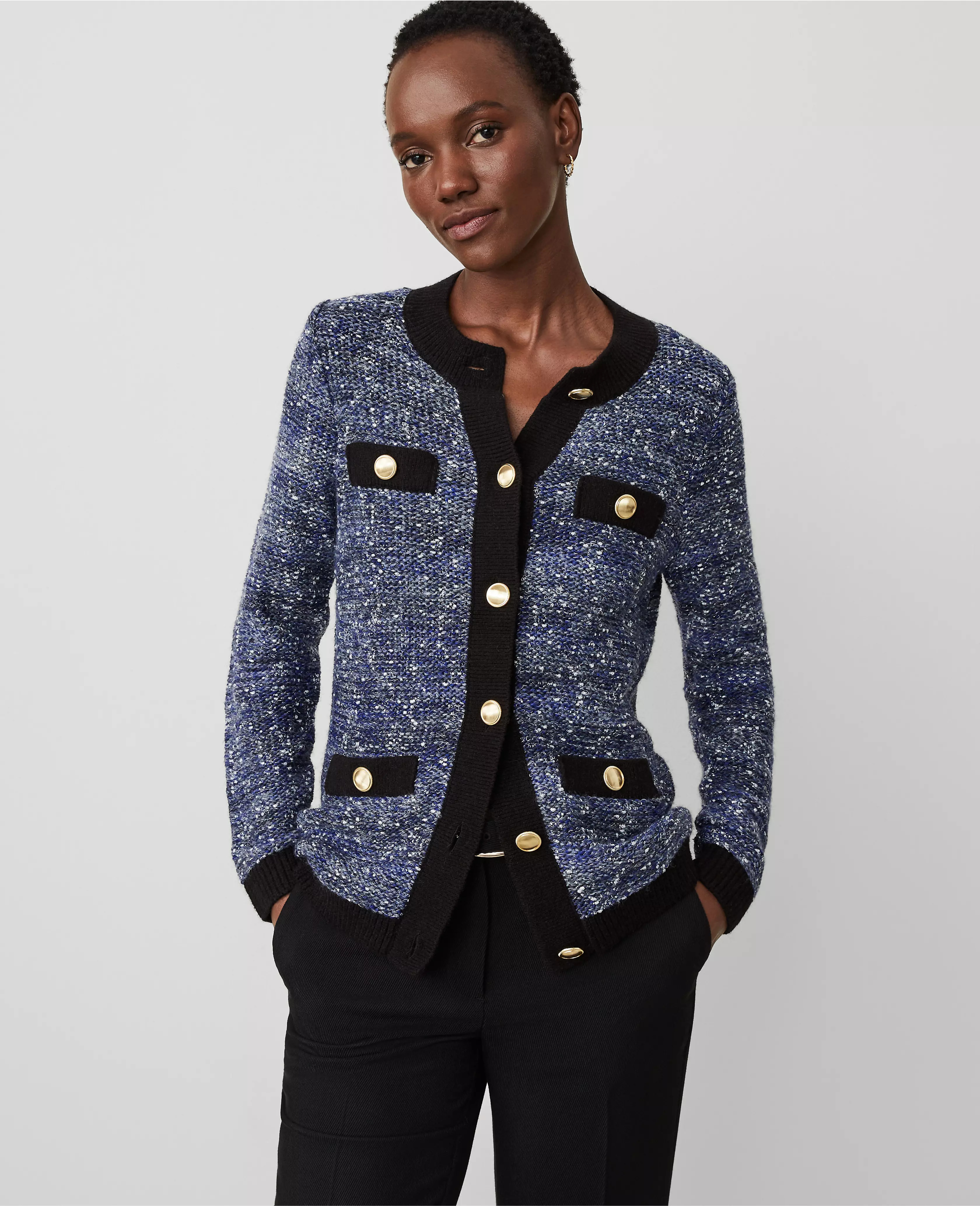 Tweedy Texture Button Trim Jacket | Ann Taylor (US)