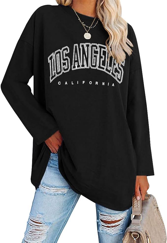 Womens Oversized Long Sleeve T Shirts Los Angeles California Graphic Tees Loose Fit Casual Crew N... | Amazon (US)