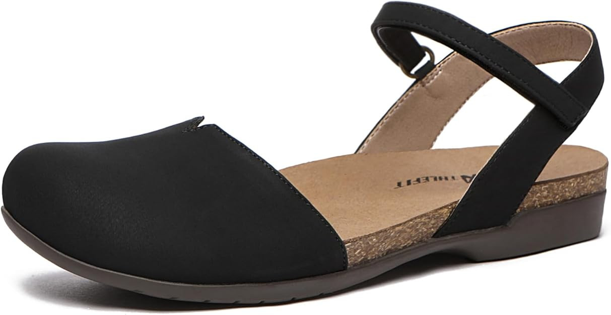 Athlefit Women's Closed Toe Sandals Comfort Cork Footbed Arch Support Flat Sandals | Amazon (US)