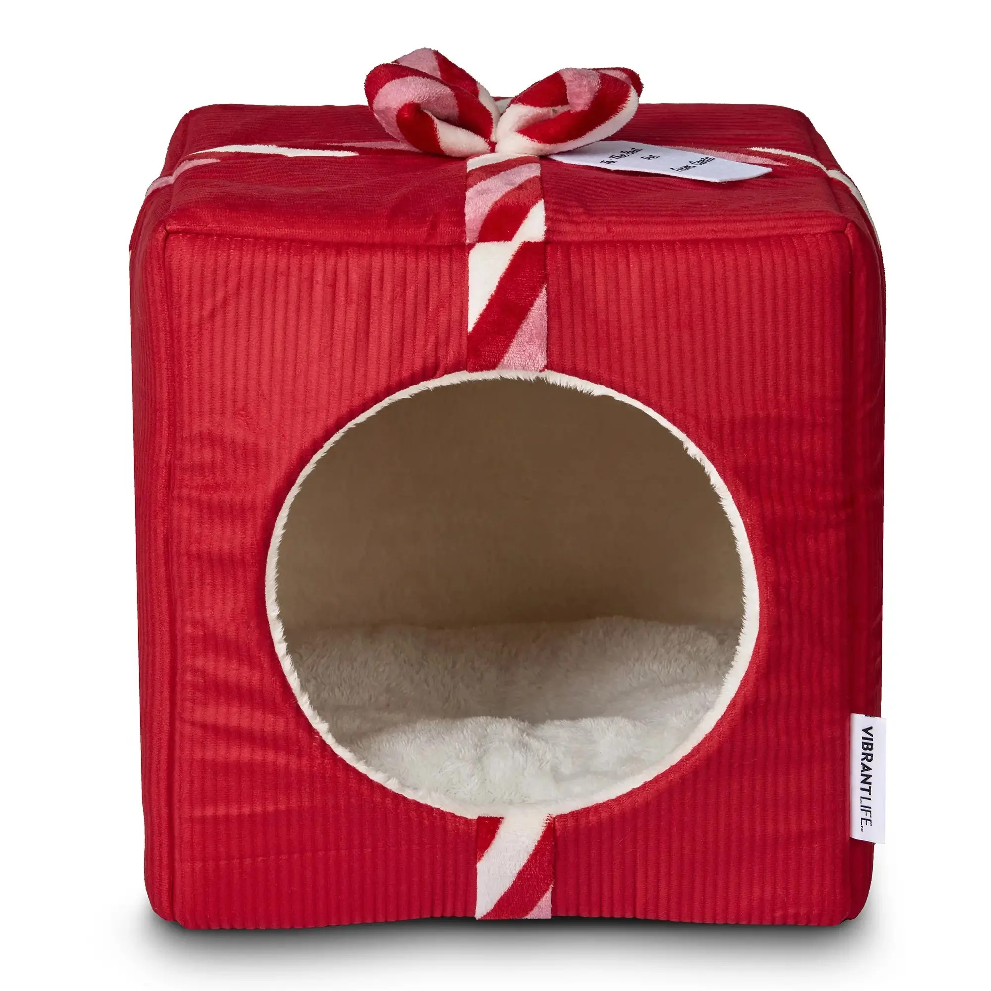 Vibrant Life Small Holiday Hideaway Dog Bed, Cat Bed, Red Present | Walmart (US)