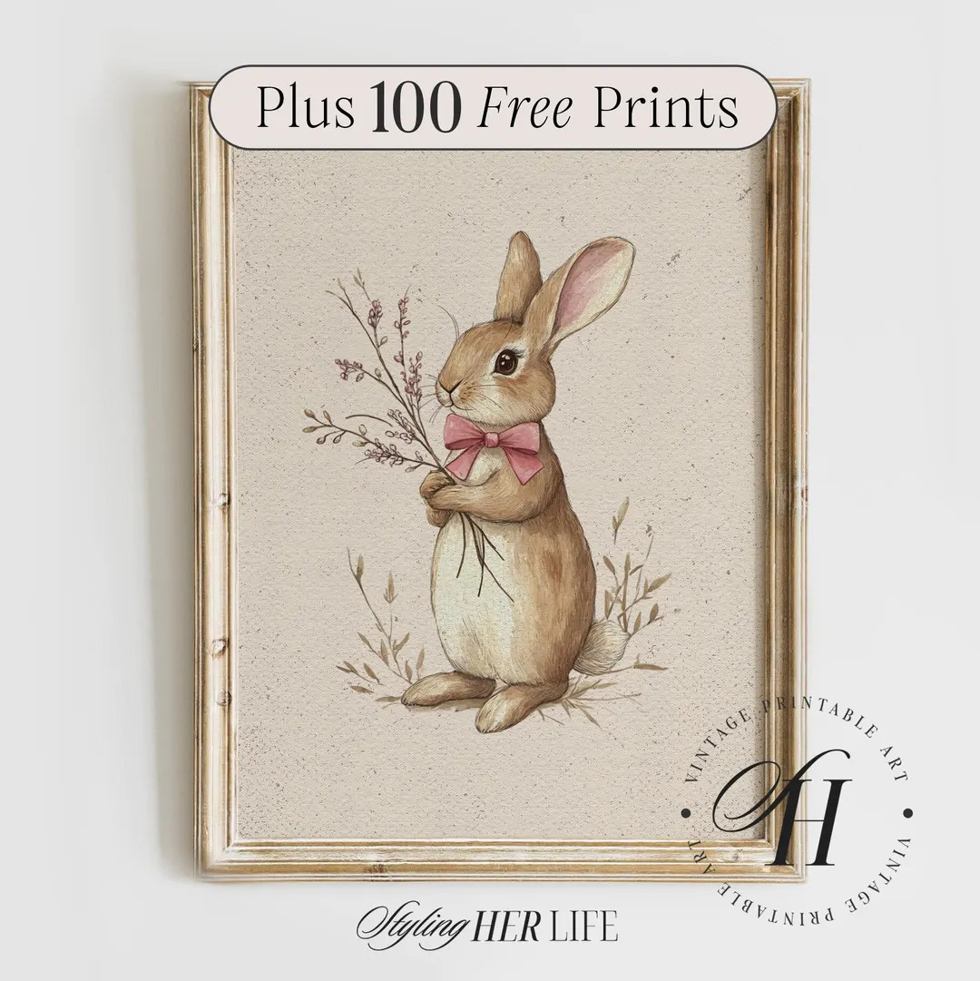 Vintage Bunny Nursery Print, Cottagecore Print, Farmhouse Nursery, Pink Nursery, Baby Girl Nurser... | Etsy (US)