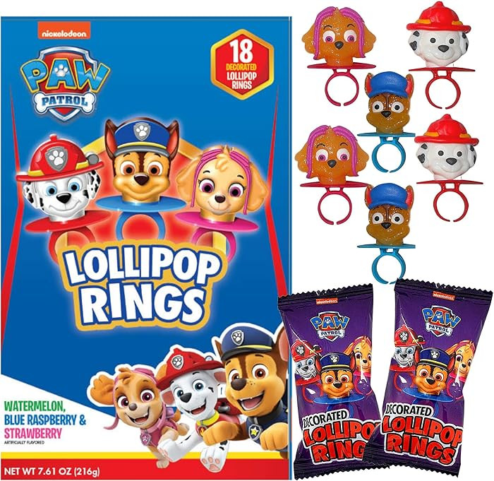 Paw Patrol Decorated Themed Lollipop Rings, Candy Exchange Kit, Assorted Fruit Flavored Hard Cand... | Amazon (US)