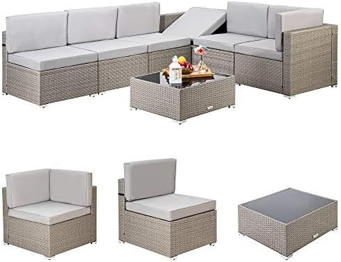 Pamapic 7 Pieces Outdoor Sectional, Wicker Patio Sectional Sofa Conversation Set, Rattan Sofa wit... | Amazon (US)
