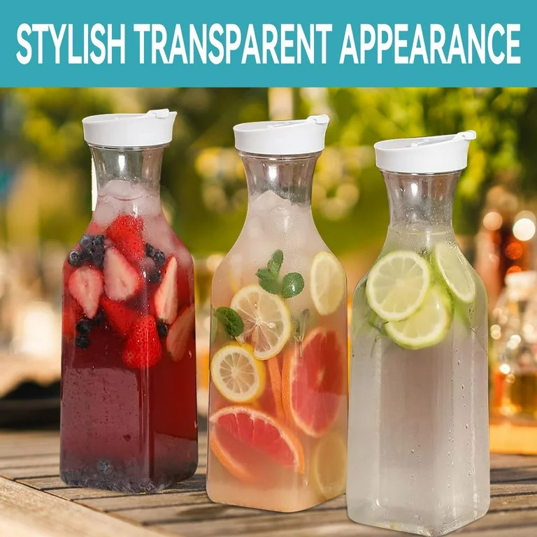 4 Pack 50oz Plastic Pitcher,Water Carafe with Flip Top Lid, Square Base Juice Containers,Water,Ju... | Walmart (US)