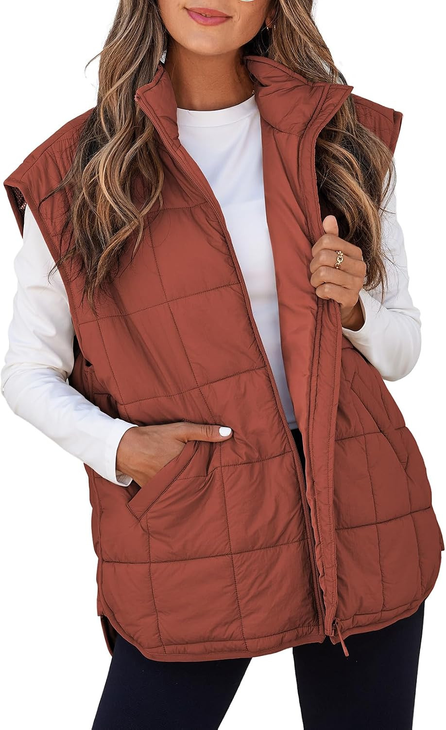 EVALESS Women Puffer Vest Quilted Cap Sleeve Zip Up Vest Tops | Amazon (US)