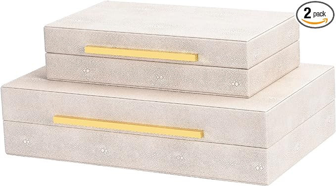SYYSY Ivory Shagreen box Faux Leather Set of 2 Decorative Boxes,Large Stacking Storage Decorative... | Amazon (US)
