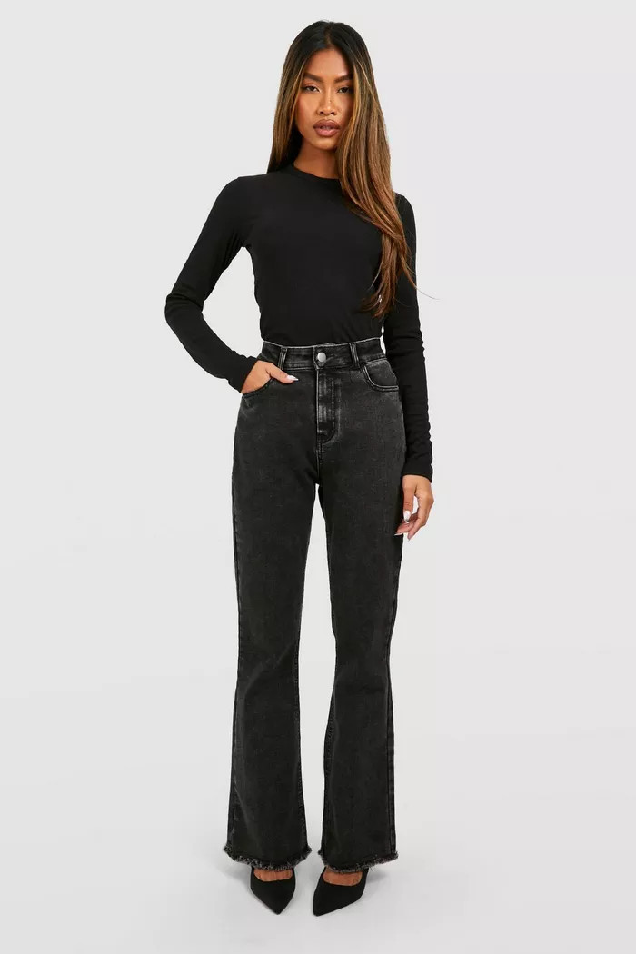 Butt Shaper Stretch Fray Hem Denim Flares | boohoo (US & Canada)