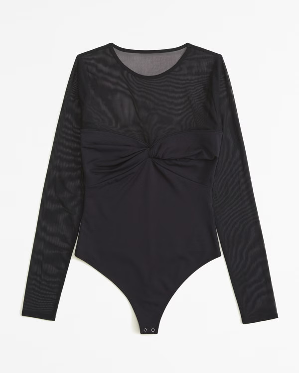 Women's Long-Sleeve Twist Mesh Bodysuit | Women's Tops | Abercrombie.com | Abercrombie & Fitch (US)