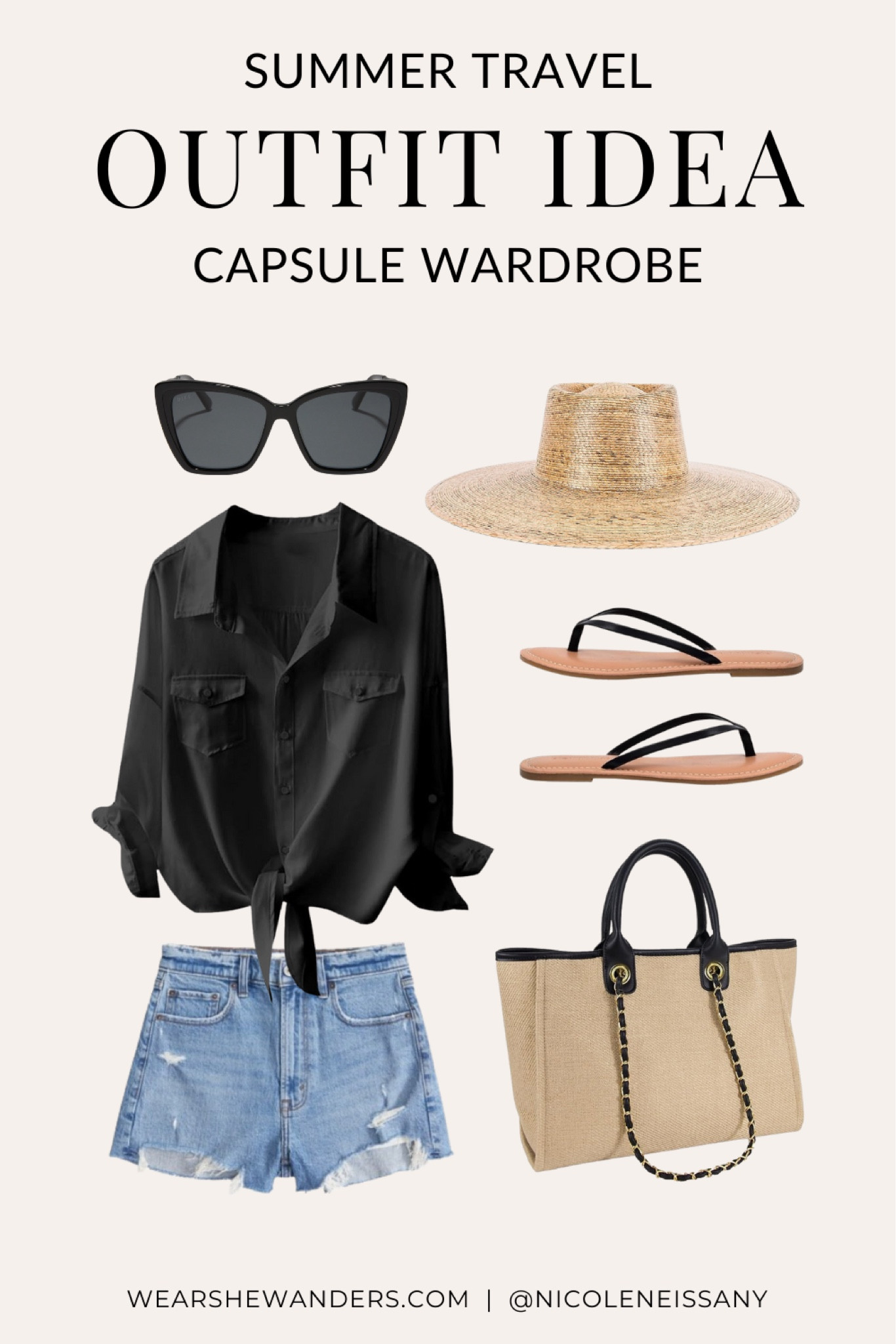 Summer travel capsule wardrobe outfit

// summer travel capsule outfit, vacation outfit, resort wear, travel outfit, summer outfit, beach outfit, pool outfit, resort outfit, casual outfit, blouse, denim shorts, high waisted denim shorts, mom shorts, Abercrombie shorts, cat eye sunglasses, straw hat, straw boater hat, beach hat, flip flops, straw tote bag, straw beach bag, woven tote bag, woven beach bag, Amazon fashion, DIFF eyewear, Revolve, Abercrombie, Wear She Wanders, wearshewanders.com, Nicole Neissany (4.11)

#LTKSeasonal #LTKfindsunder100 #LTKstyletip #LTKtravel #LTKfindsunder50 #LTKitbag #LTKsalealert #LTKshoecrush