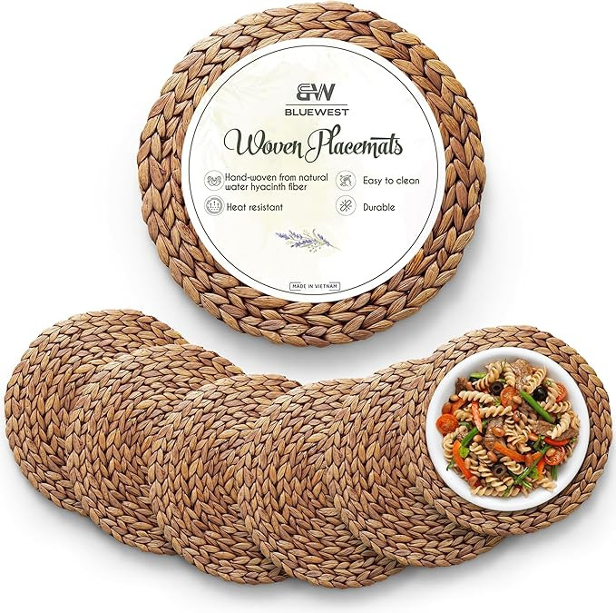 BLUEWEST Woven Placemats (Sizes:11.8"-13.5''-15"), Round Rattan Water Hyacinth Table Mats, Braide... | Amazon (US)