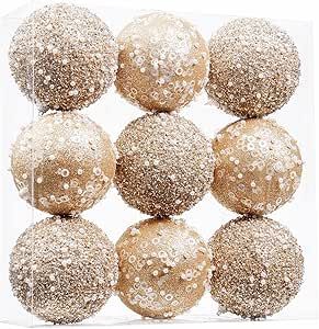ChrisWish 9CT Christmas Ball Ornaments, Champagne Christmas Ball Decorations Shatterproof Plastic... | Amazon (US)