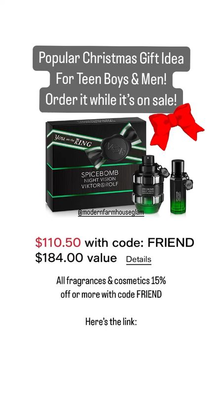 Cologne, perfume, fragrance sale! Victor & Rolf Spice Bomb Night Vision cologne is my teen son’s pick! Men’s and teen boy Christmas gift guide. Thanks for using my links! XO Modern Farmhouse Glam 

#LTKmens #LTKHolidaySale #LTKGiftGuide