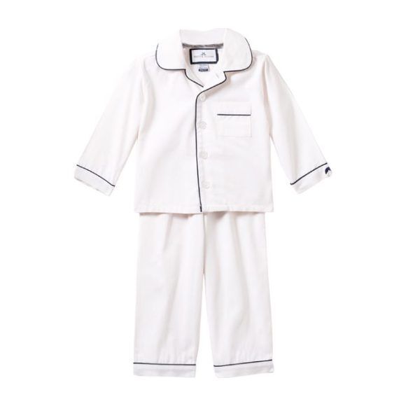 Petite Plume (White Kids Pajamas w/ Navy Blue Piping, Size 2Y) Maisonette | Maisonette